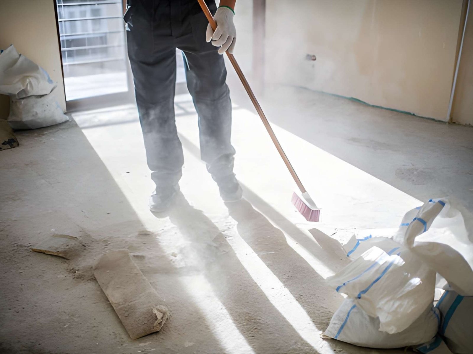 Worker cleaning outdoor area
